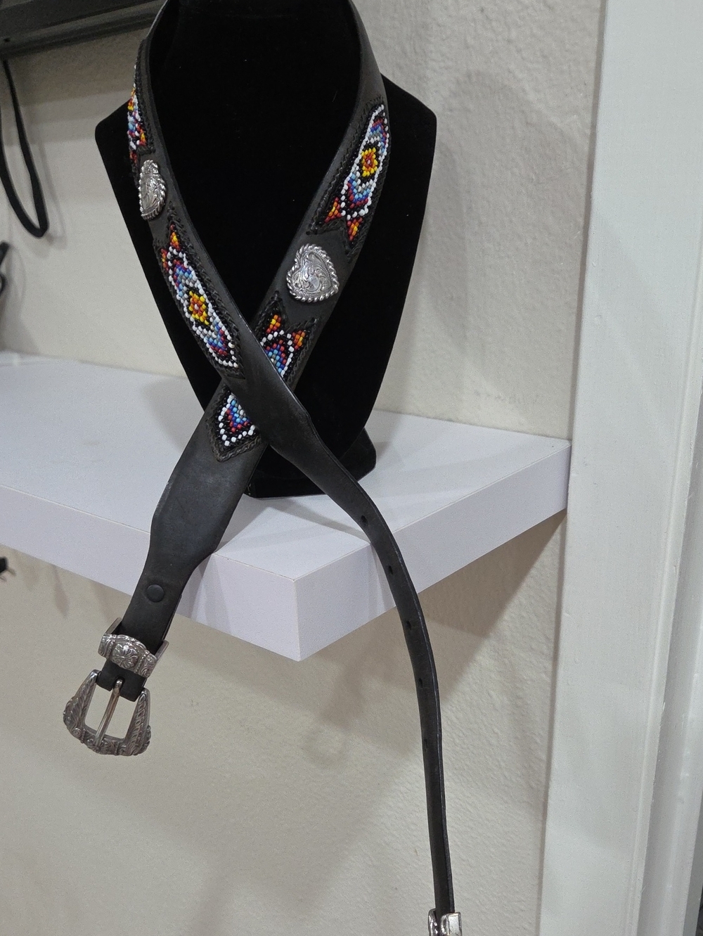 Resistol Beaded Leather Western Belt with Silver Conchos - Black